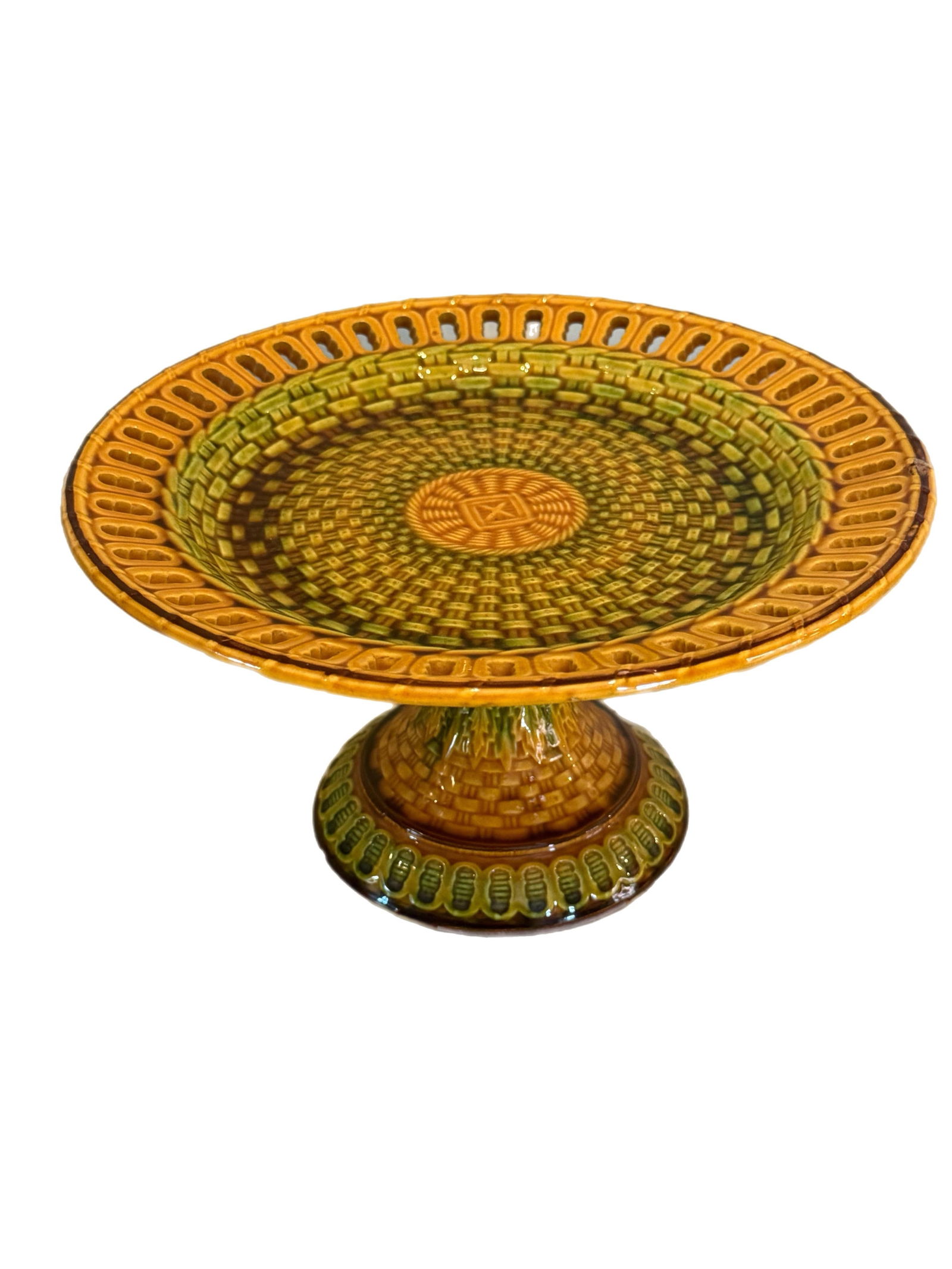 Antique 19th Century English Majolica Basketweave Dessert Service by Wittman & Roth, London - 3