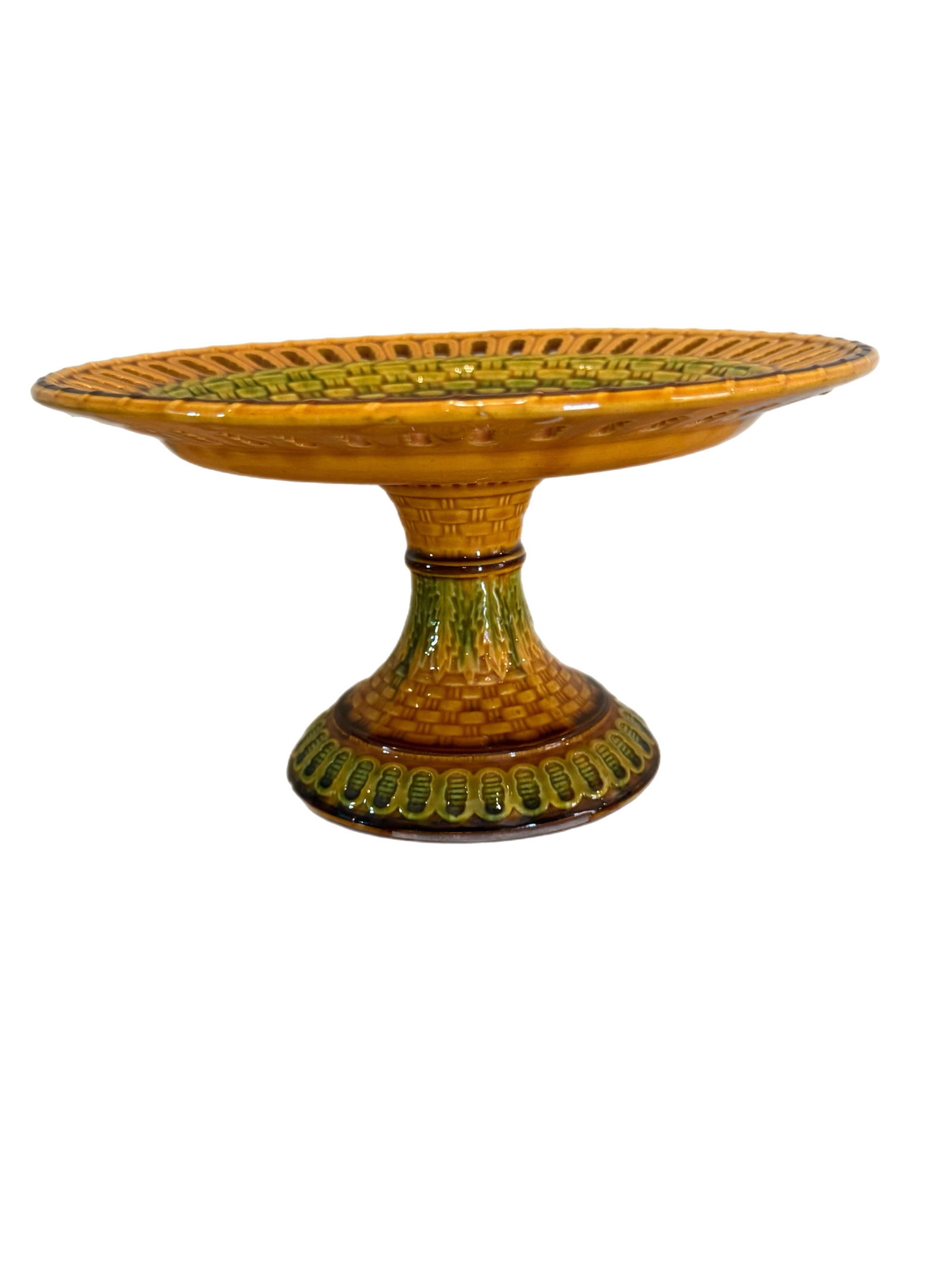 Antique 19th Century English Majolica Basketweave Dessert Service by Wittman & Roth, London - 4