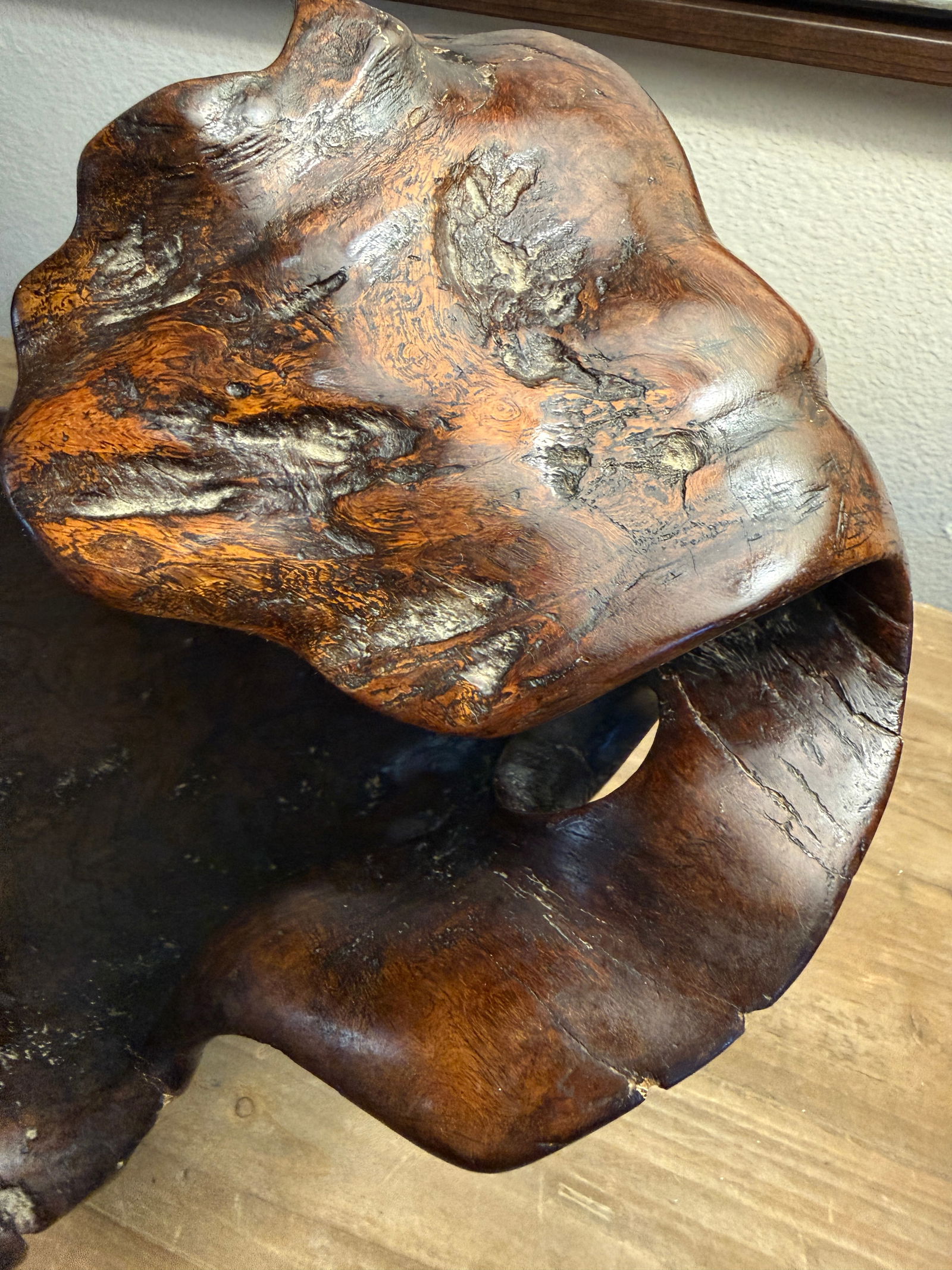 Sculptural Mid Century Large Curly Redwood Bowl Sculpture Coastal California Essence - 4