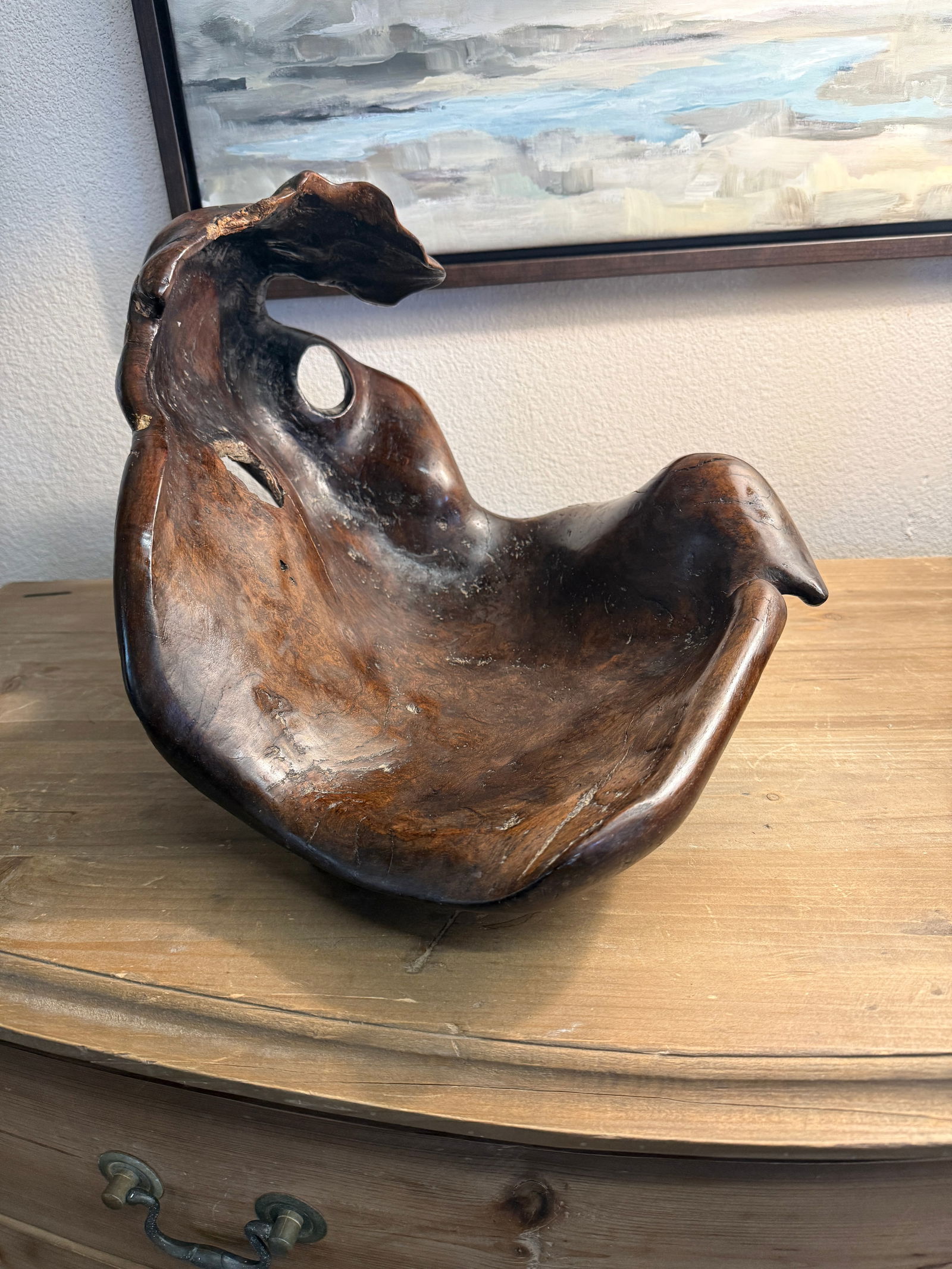 Sculptural Mid Century Large Curly Redwood Bowl Sculpture Coastal California Essence - 9
