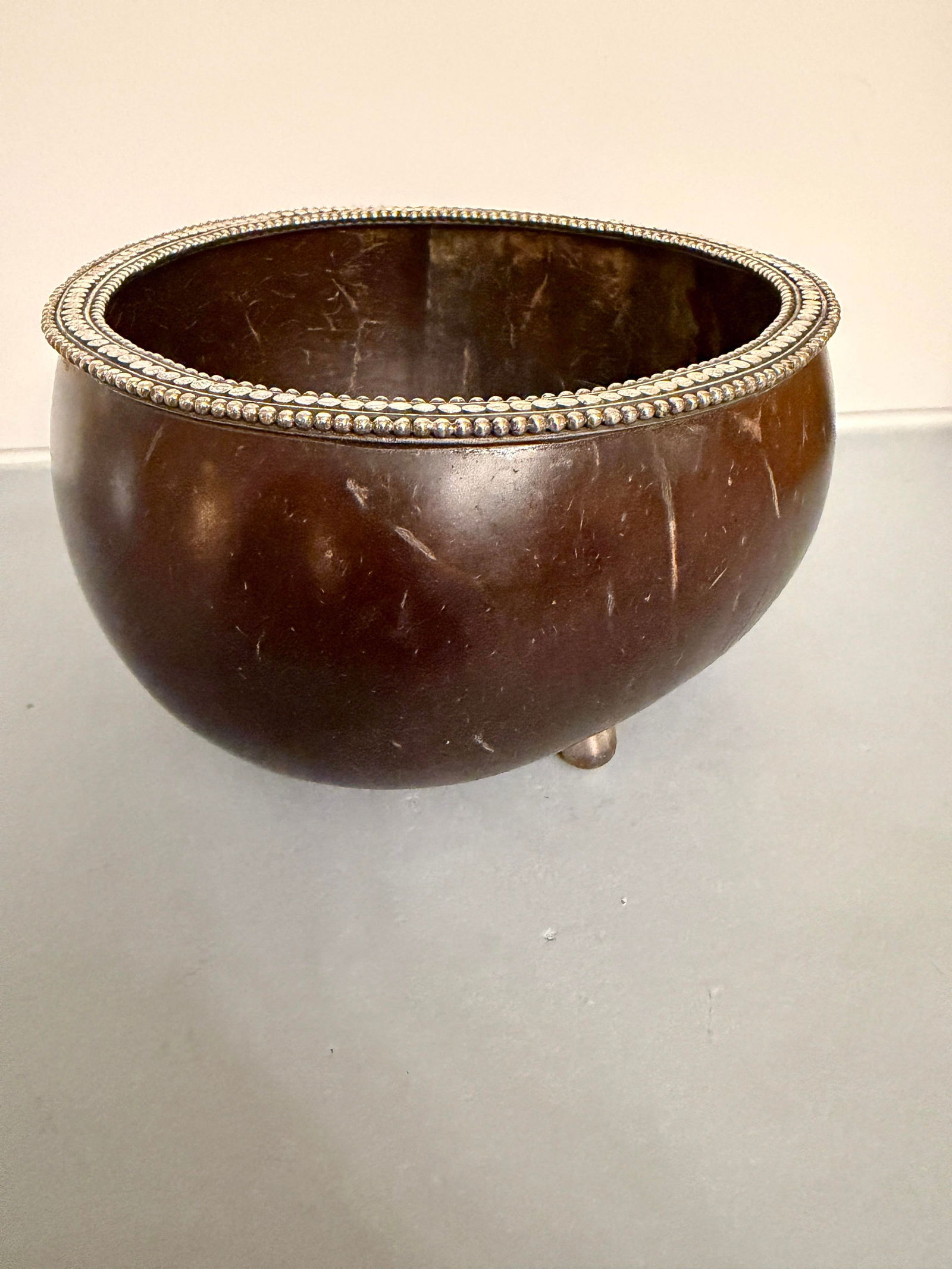 John Hardy Natural Carved Coconut Bowl With Sterling Silver Details - 3