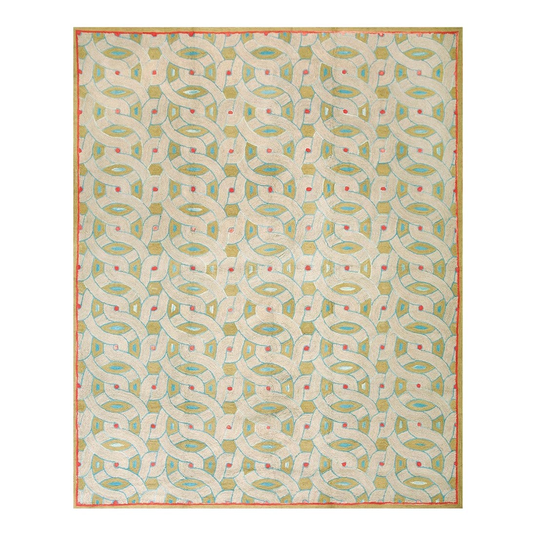 2020s Green Modern Geoemtric Contemporary Carpet Handmade Cotton Hooked Rug 8' X 10' (1 of 5)