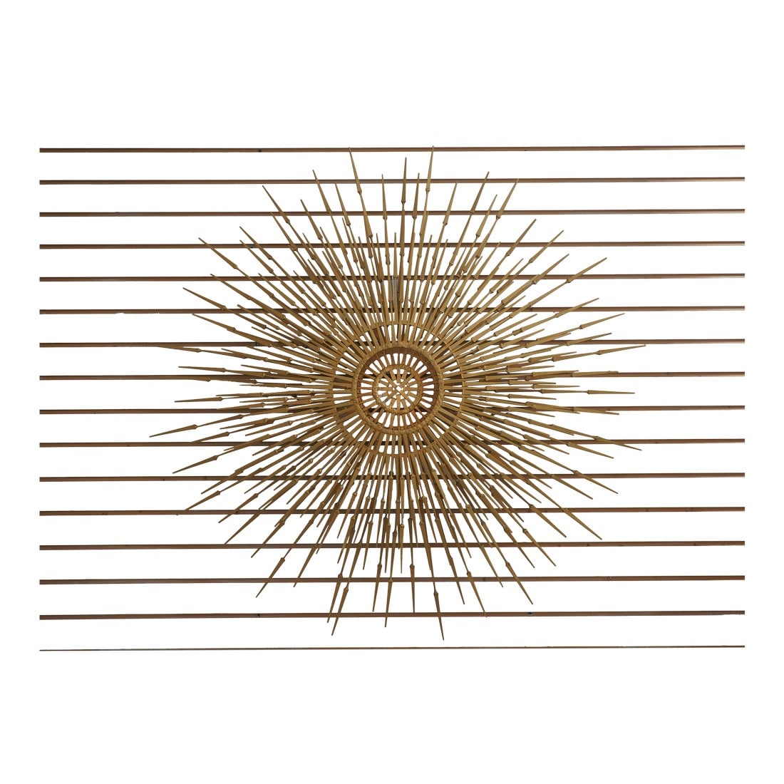 William Bowie Mid Century Modern Brutalist Sunburst Sculpture: Age: C.1970s Details: Mid Century Modern Design Gold Finish On Iron Heavy Un-Marked As To Manufacture In The Manner Of William Bowie Condition: Excellent Original Finish & Condition Size: 44w x