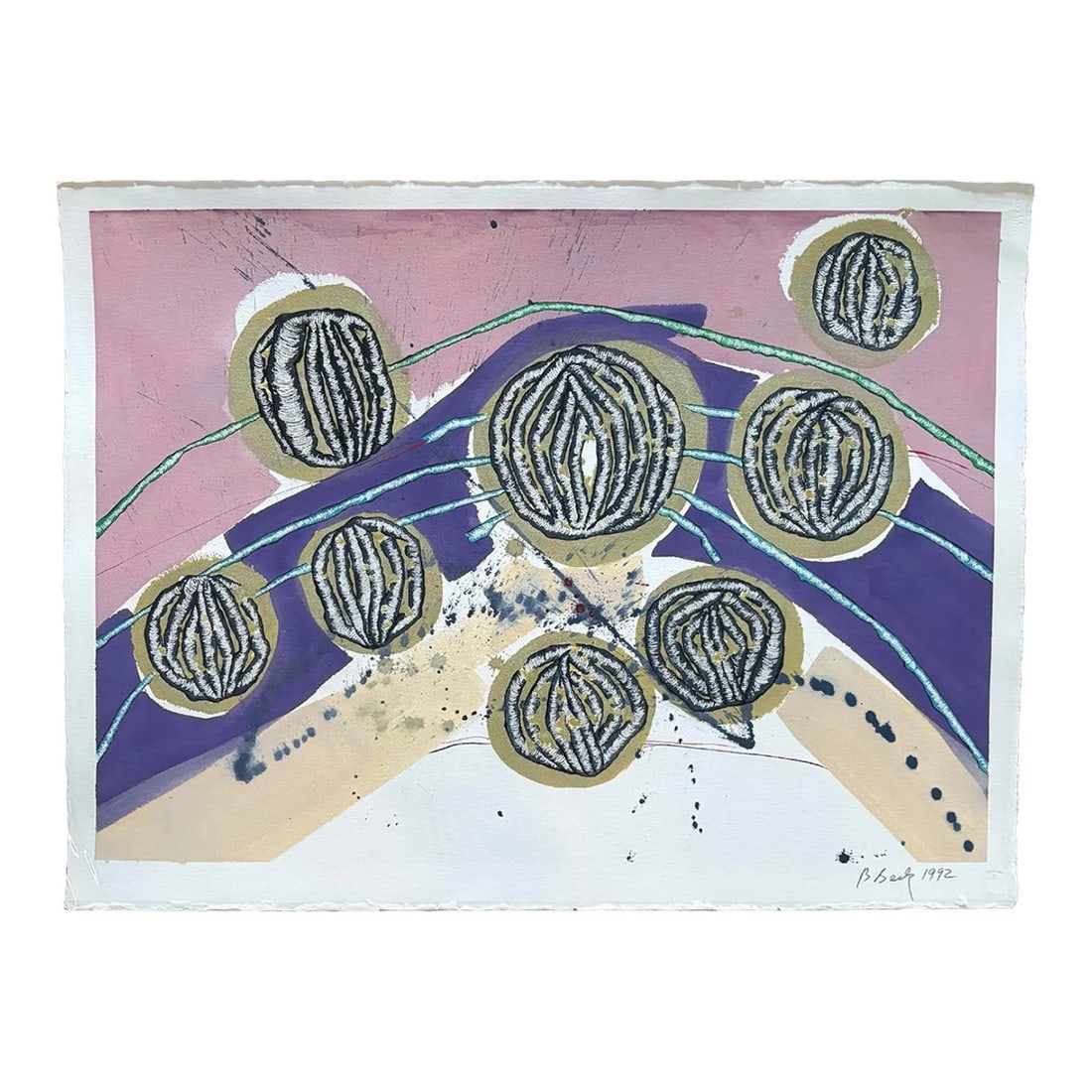 Barbara Beck. 1992 Abstract Painting on Paper - Signed/Dated/Unframed (1 of 5)