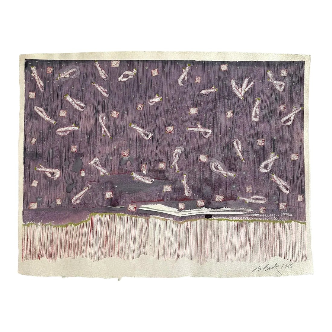 Barbara Beck 1986 Abstract Acrylic Painting on Paper - Signed/Dated/Unframed: Lovely painting on paper comes signed in pencil. Unframed. 1986 Barbara Beck Painter Printmaker. Beck's work is inspired by artist such as Helen Frankenthaler, Clifford Still, Yosef Albers. AWARDS