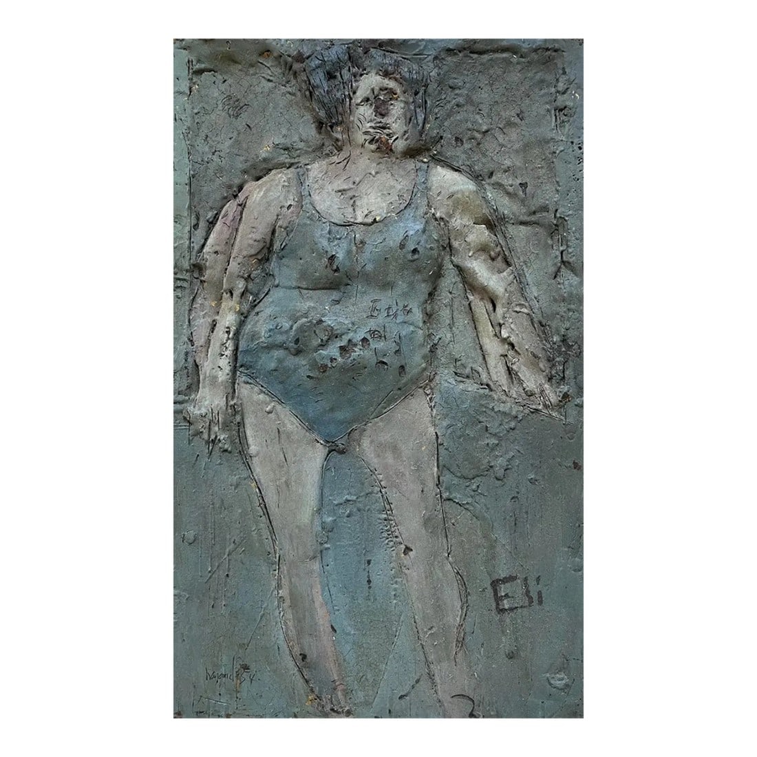 Rare 1964 James Havard Figurative Oil Painting "Jersey Girl" on Carved Wax With Gold Underlayer - Si: Rare 1964 early James Havard figure oil painting over carved wax on board titled "Jersey Girl." James Havard was an American painter and sculptor. He was a pioneer of abstract illusionism in the 1970s