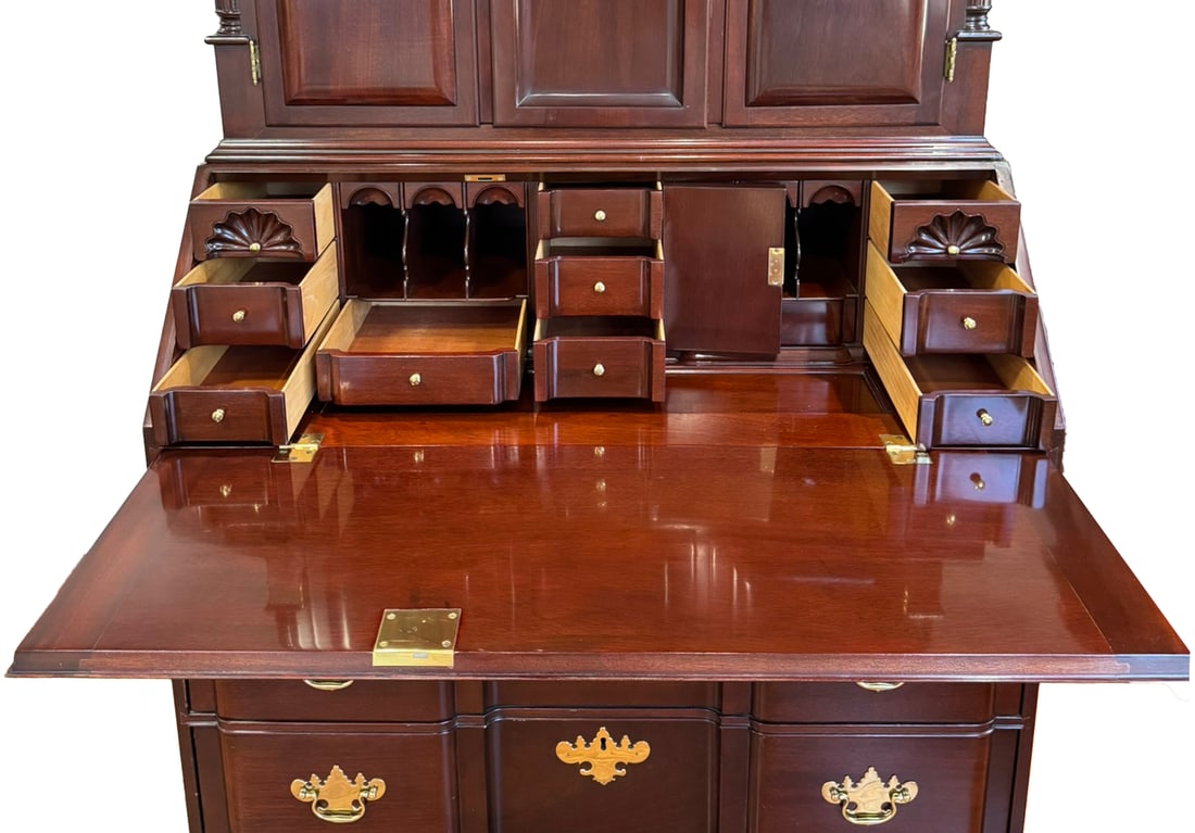 Kindel Winterthur Mahogany Secretary Desk | Colonial Chippendale Style | Solid Wood Vintage Cabinet - 5