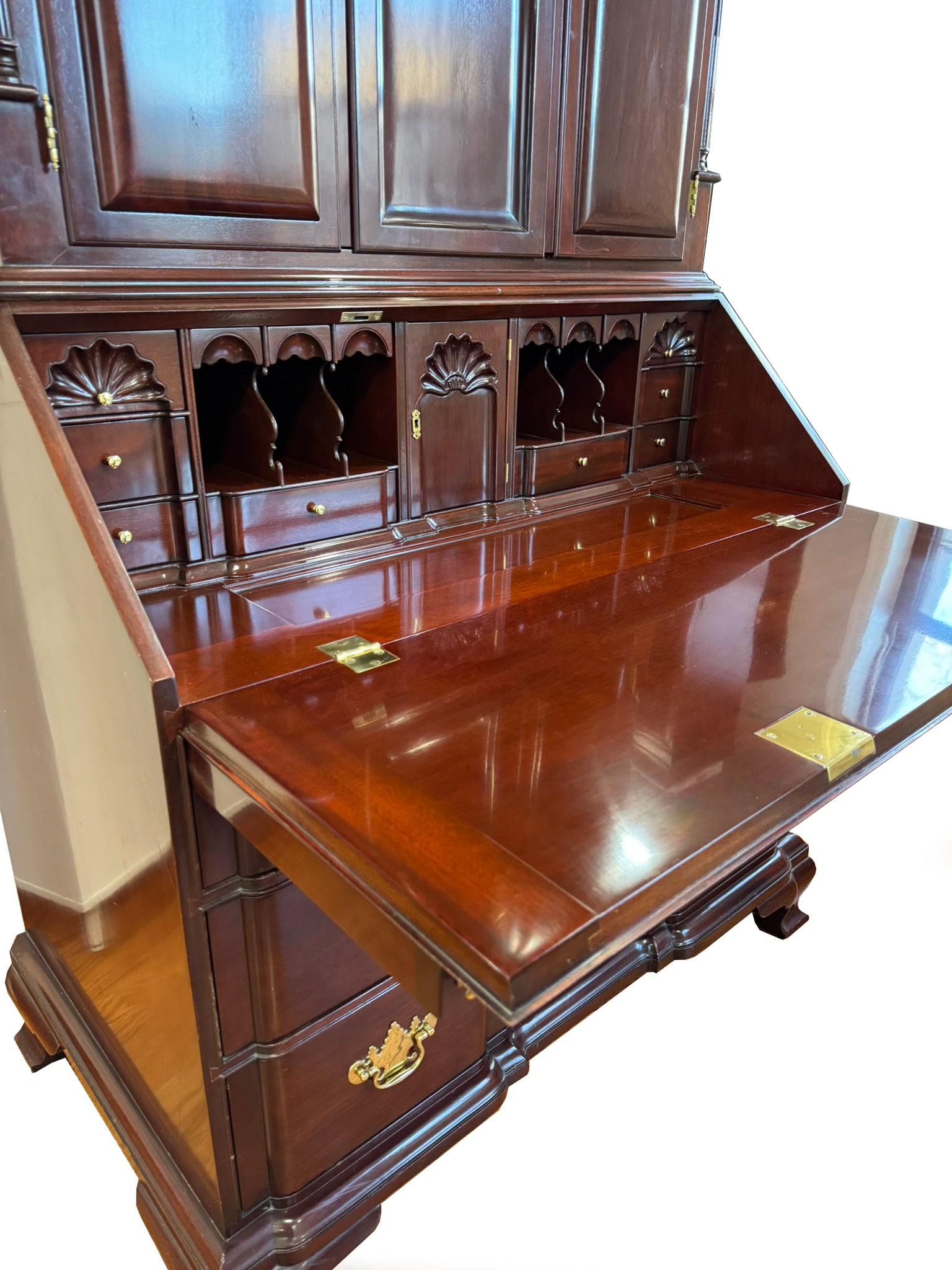 Kindel Winterthur Mahogany Secretary Desk | Colonial Chippendale Style | Solid Wood Vintage Cabinet - 7