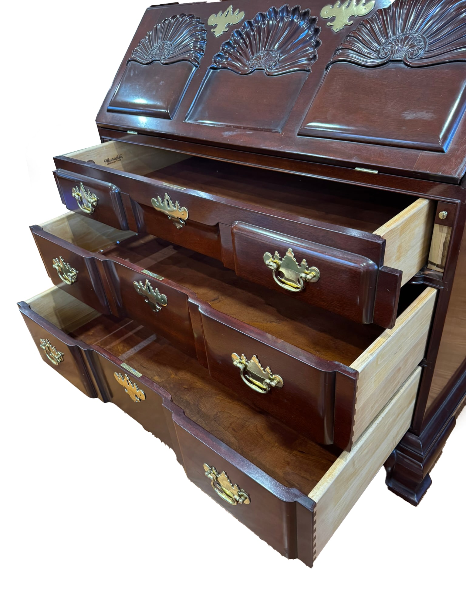 Kindel Winterthur Mahogany Secretary Desk | Colonial Chippendale Style | Solid Wood Vintage Cabinet - 8