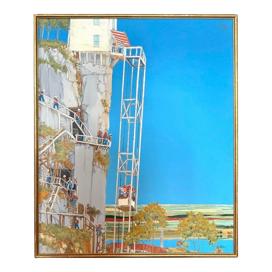 1980s Michael Palmer Acrylic Painting on Canvas Titled 'Gold Mines of the Neiblung' - Framed: Wonderful, large scale, acrylic painting by artist Michael Palmer titled 'Gold Mines of the Neiblung.' In original gold tone frame. Artist: Michael A. Palmer, an American painter born in 1942.