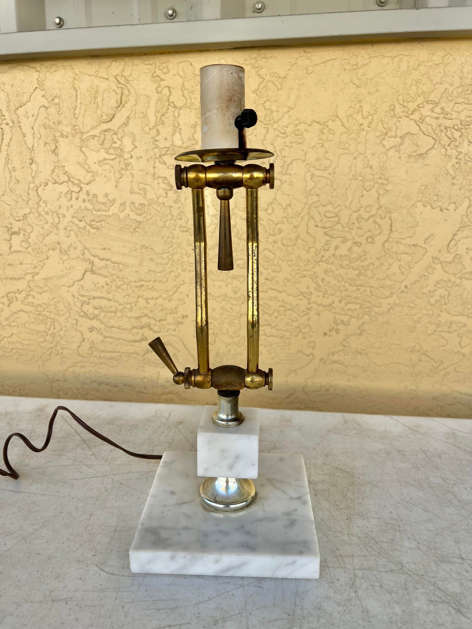 Mid Century Marble & Brass Adjustable Lamp - 2