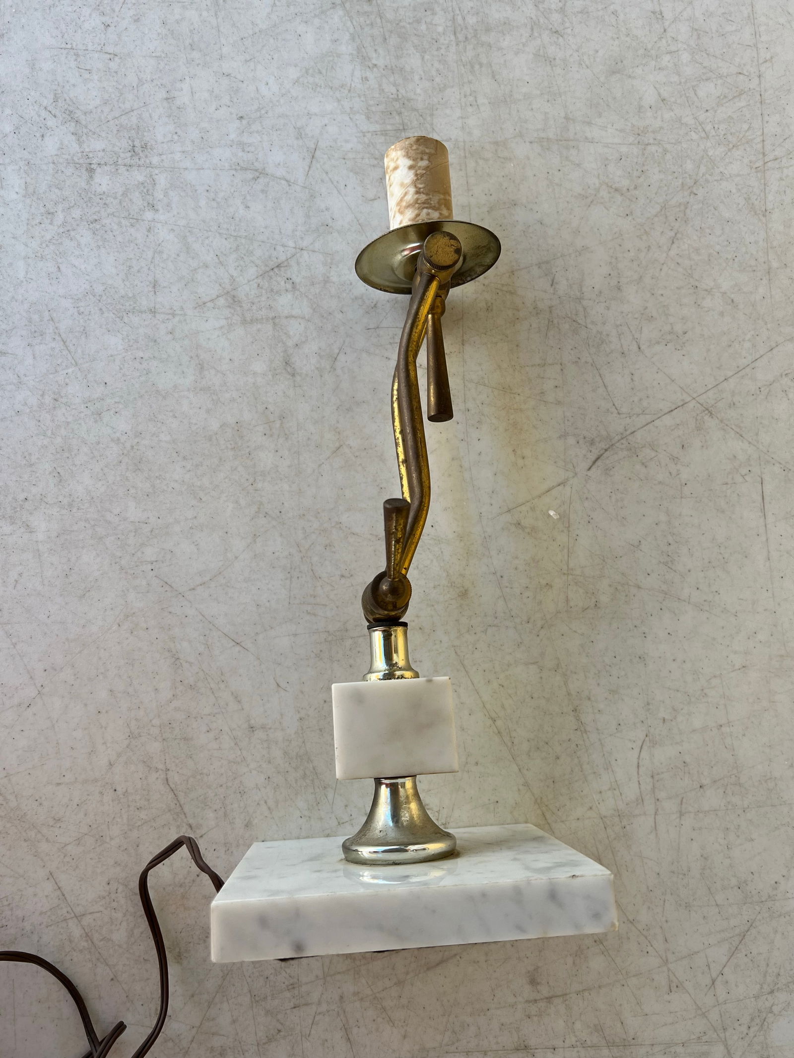 Mid Century Marble & Brass Adjustable Lamp - 4