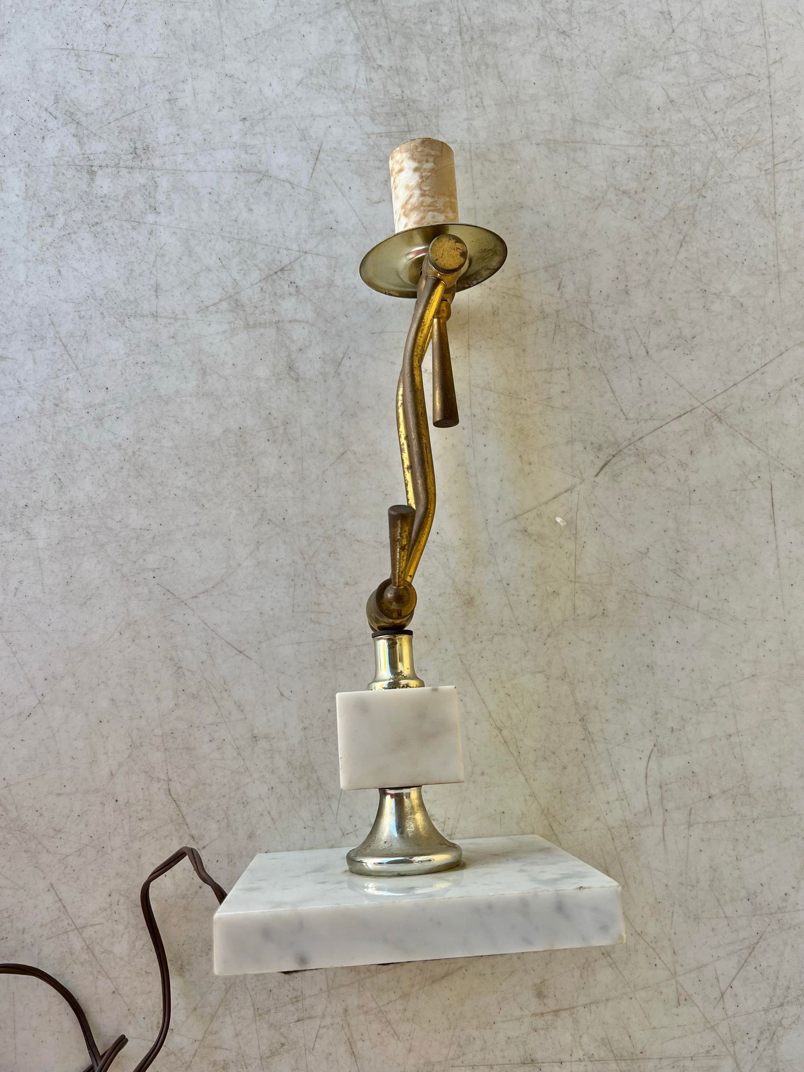 Mid Century Marble & Brass Adjustable Lamp - 6