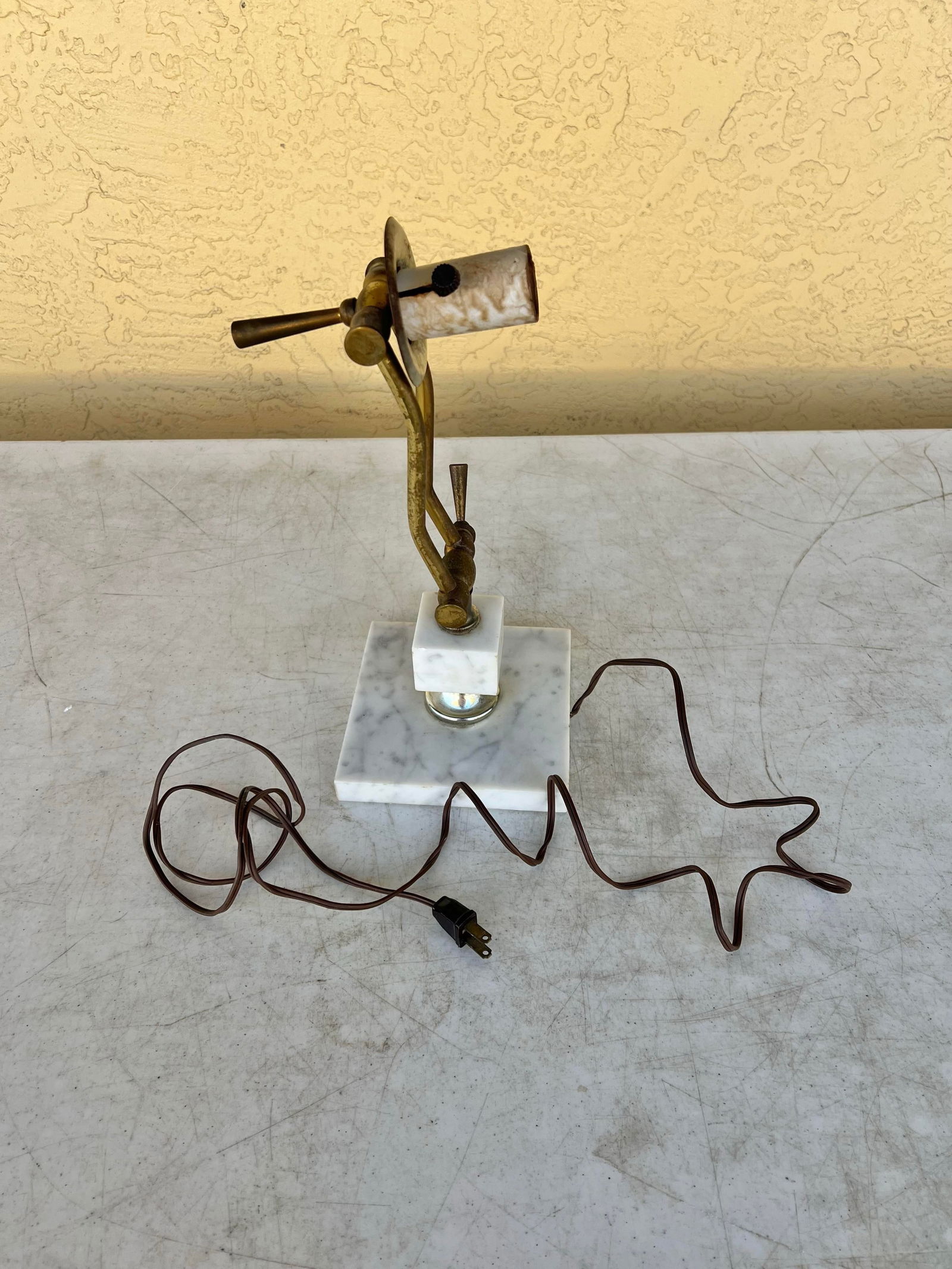 Mid Century Marble & Brass Adjustable Lamp - 7