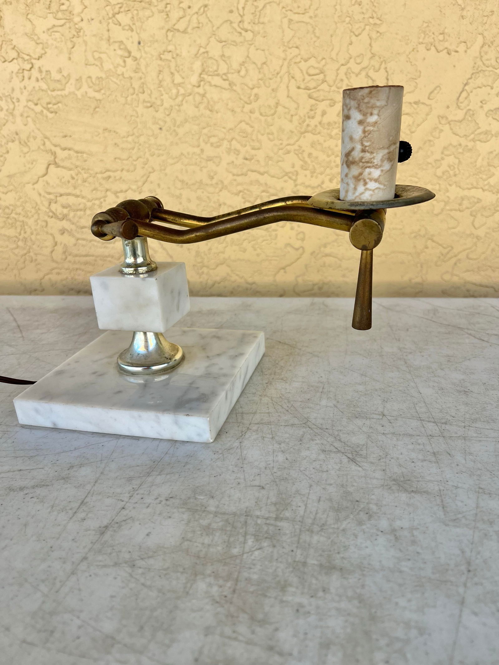Mid Century Marble & Brass Adjustable Lamp - 8