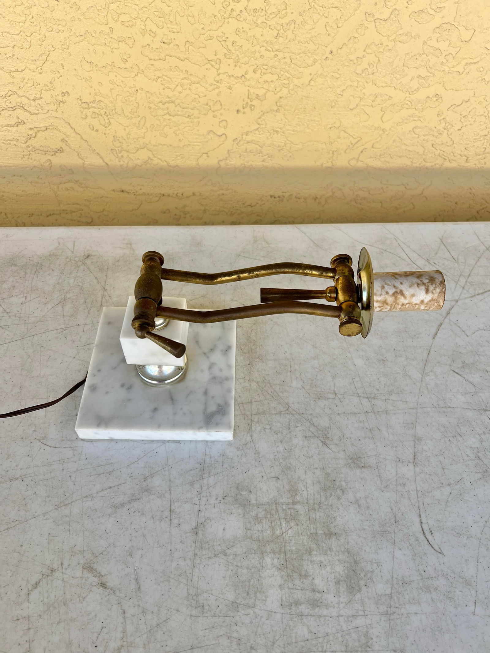 Mid Century Marble & Brass Adjustable Lamp - 9