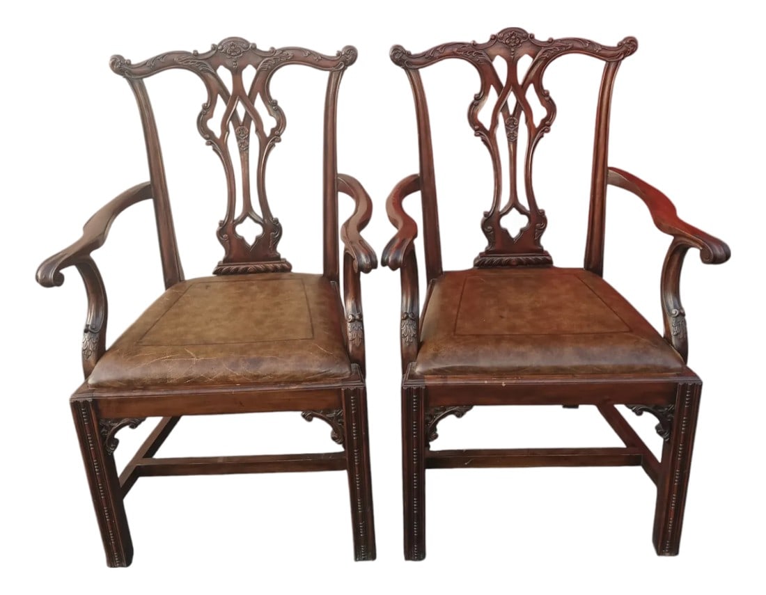 1990s Maitland Smith Chippendale-Style Armchairs Offering a Blend of Luxurious Design and Historical (1 of 12)