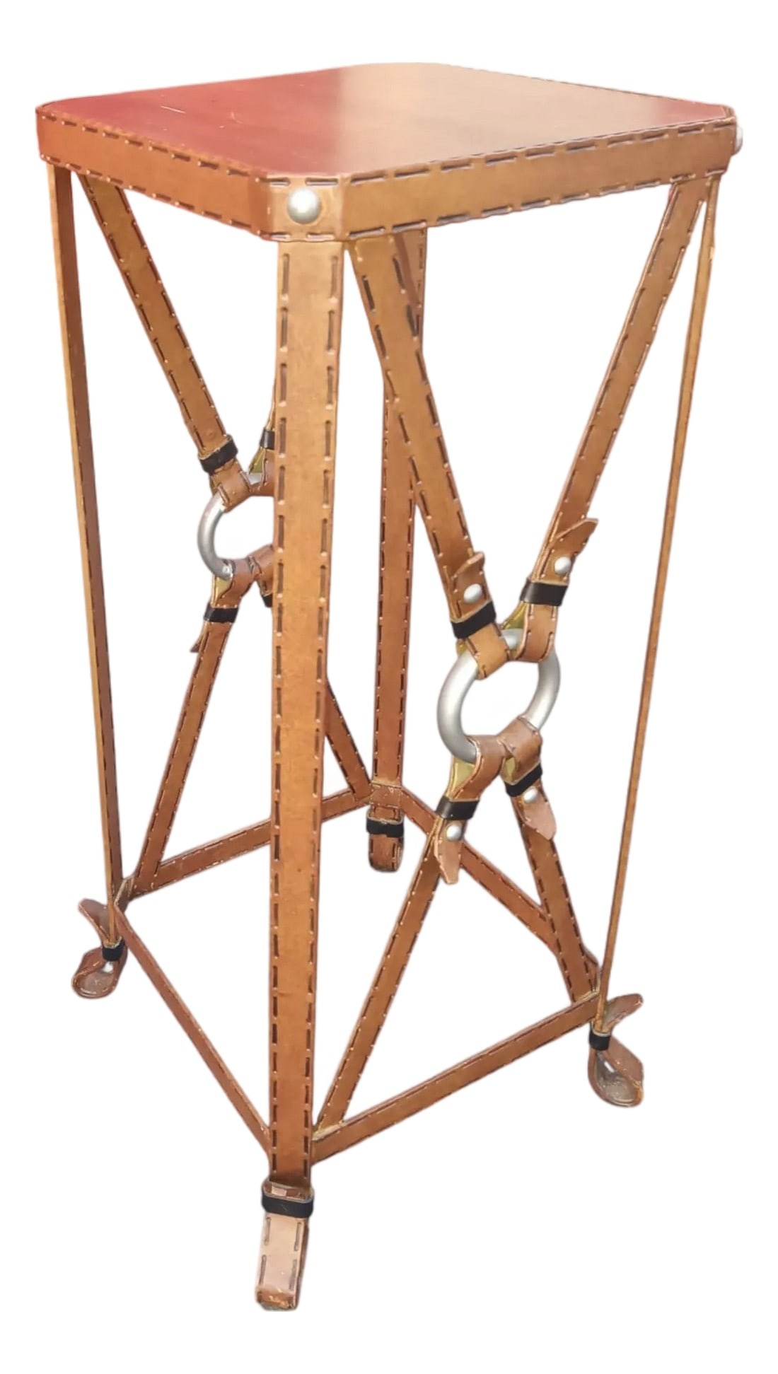 Rare Adnet Hermès Equestrian Side Table: Bring the timeless elegance of the equestrian world into your home with this stunning Adnet Hermès style side table. Inspired by the classic designs of Jacques Adnet, this table masterfully