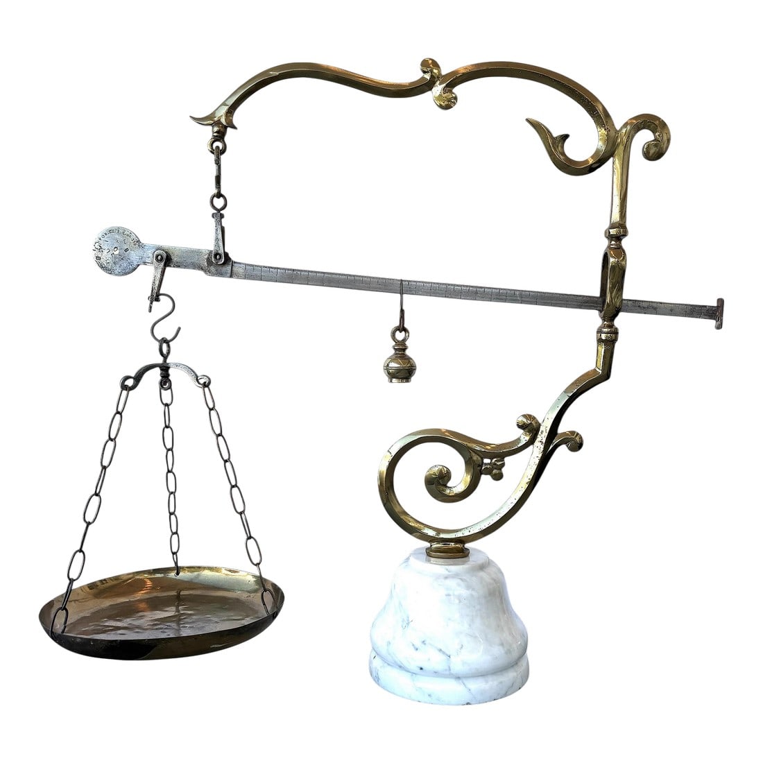 Late 19th Century, Italian, Art Nouveau Style, Antique Brass, Steel and Marble Baker's Scale (1 of 8)
