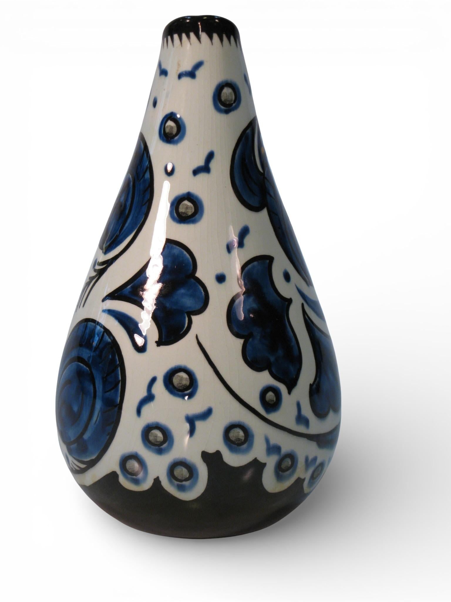 1950s Pair Vases Gouda Pottery Bleu Du Paris, Royal Zuid Holland MCM - 10