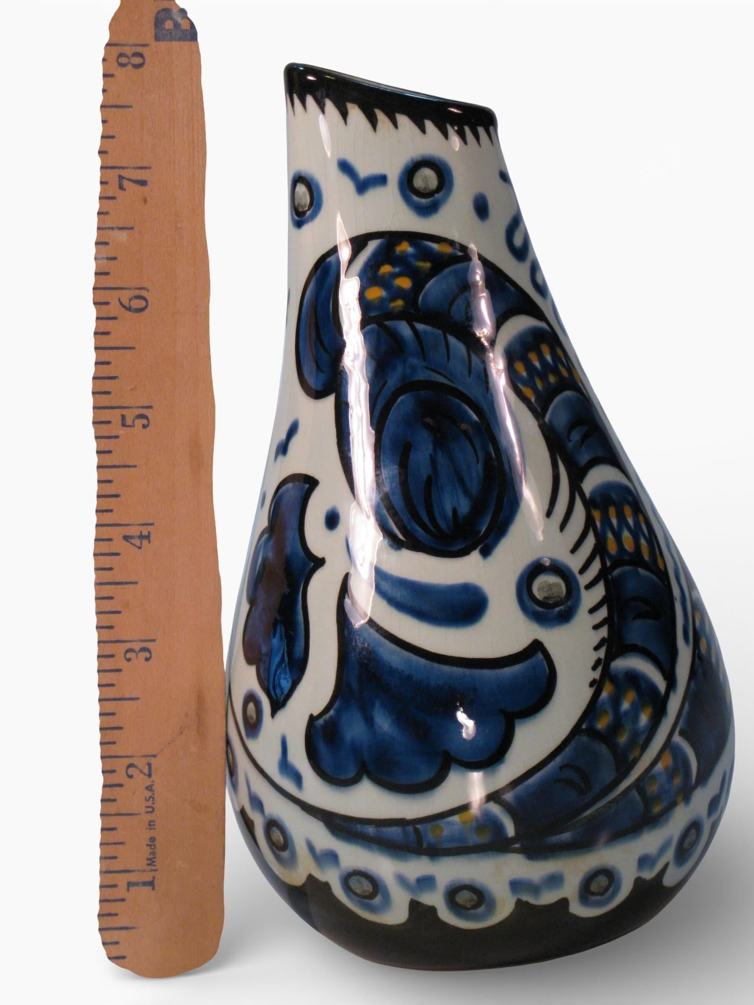 1950s Pair Vases Gouda Pottery Bleu Du Paris, Royal Zuid Holland MCM - 11