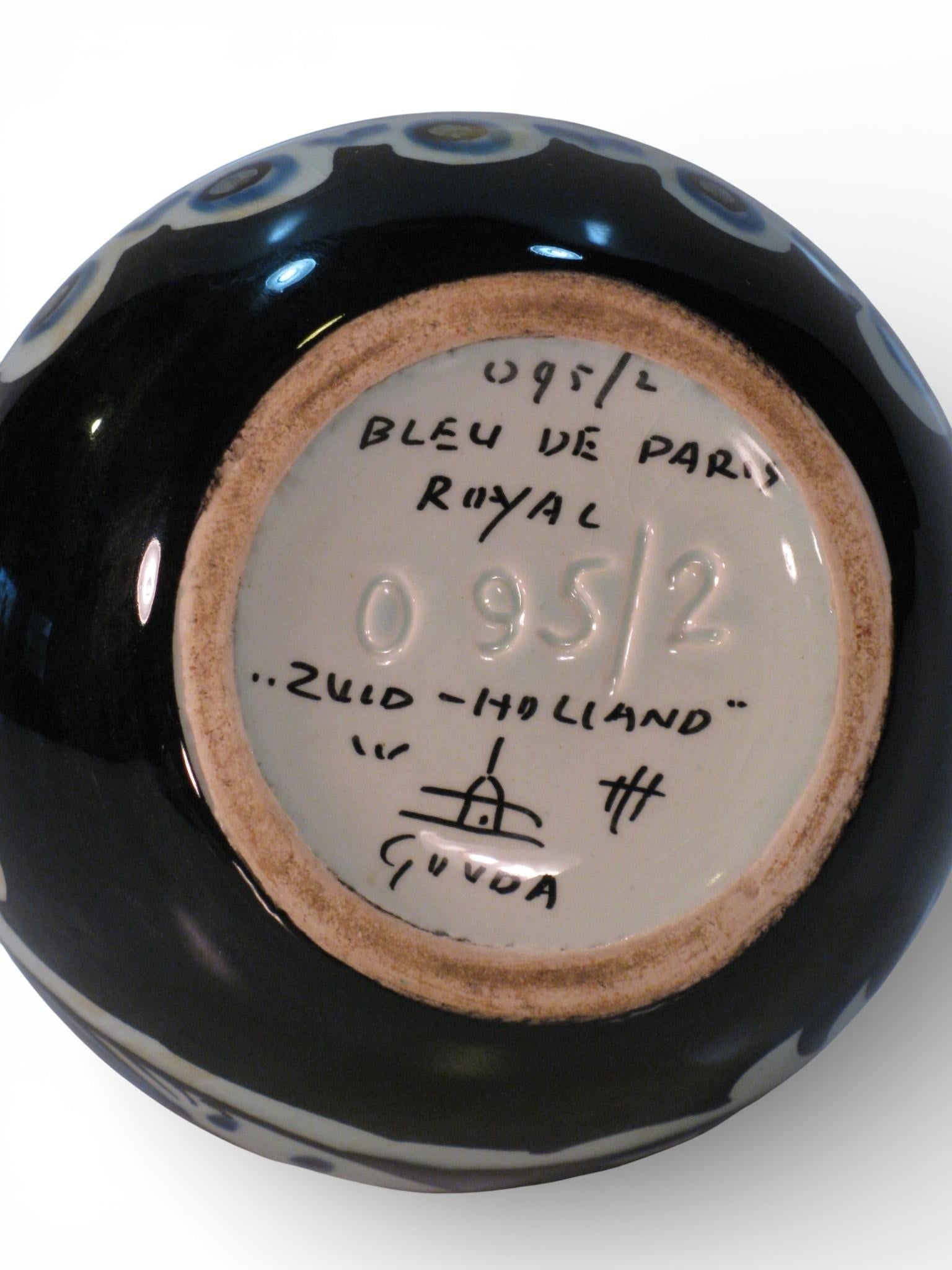 1950s Pair Vases Gouda Pottery Bleu Du Paris, Royal Zuid Holland MCM - 2