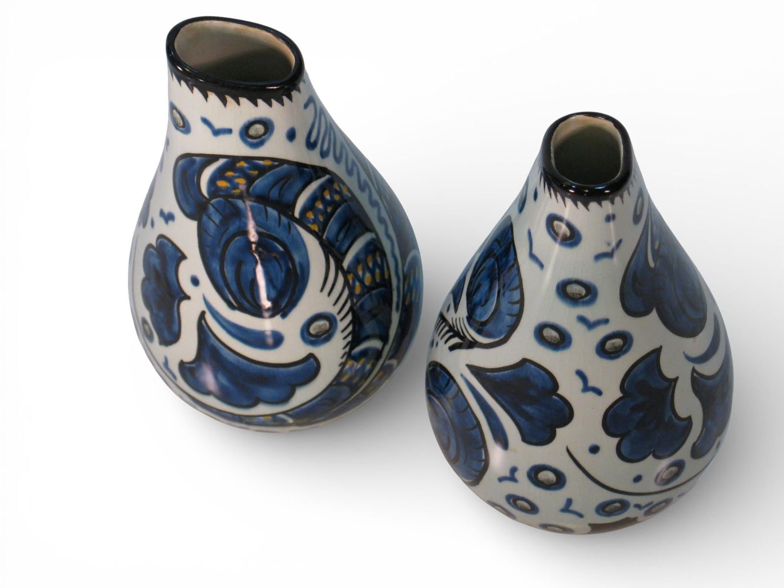 1950s Pair Vases Gouda Pottery Bleu Du Paris, Royal Zuid Holland MCM - 5