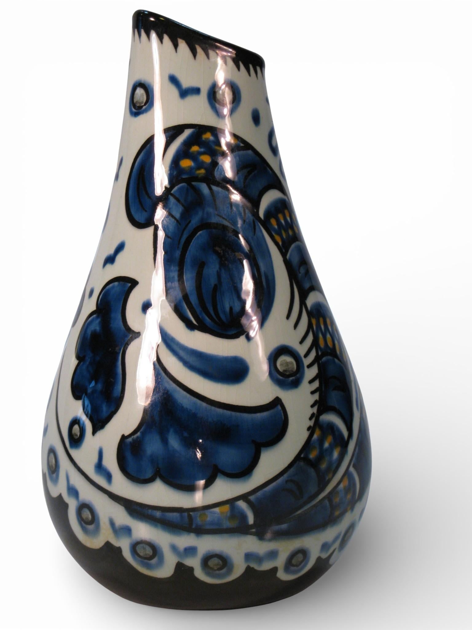 1950s Pair Vases Gouda Pottery Bleu Du Paris, Royal Zuid Holland MCM - 7