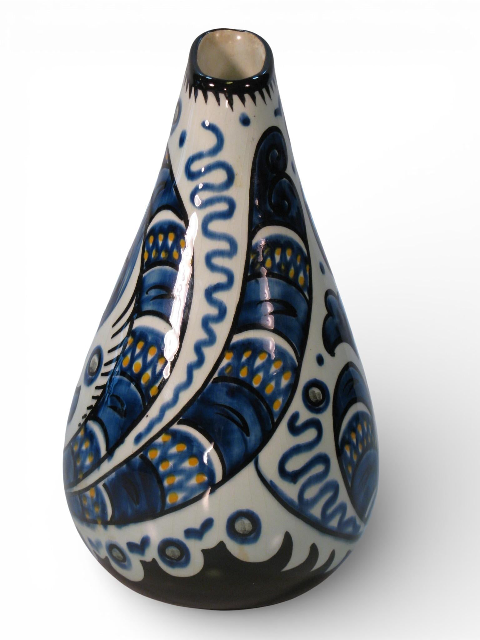 1950s Pair Vases Gouda Pottery Bleu Du Paris, Royal Zuid Holland MCM - 8