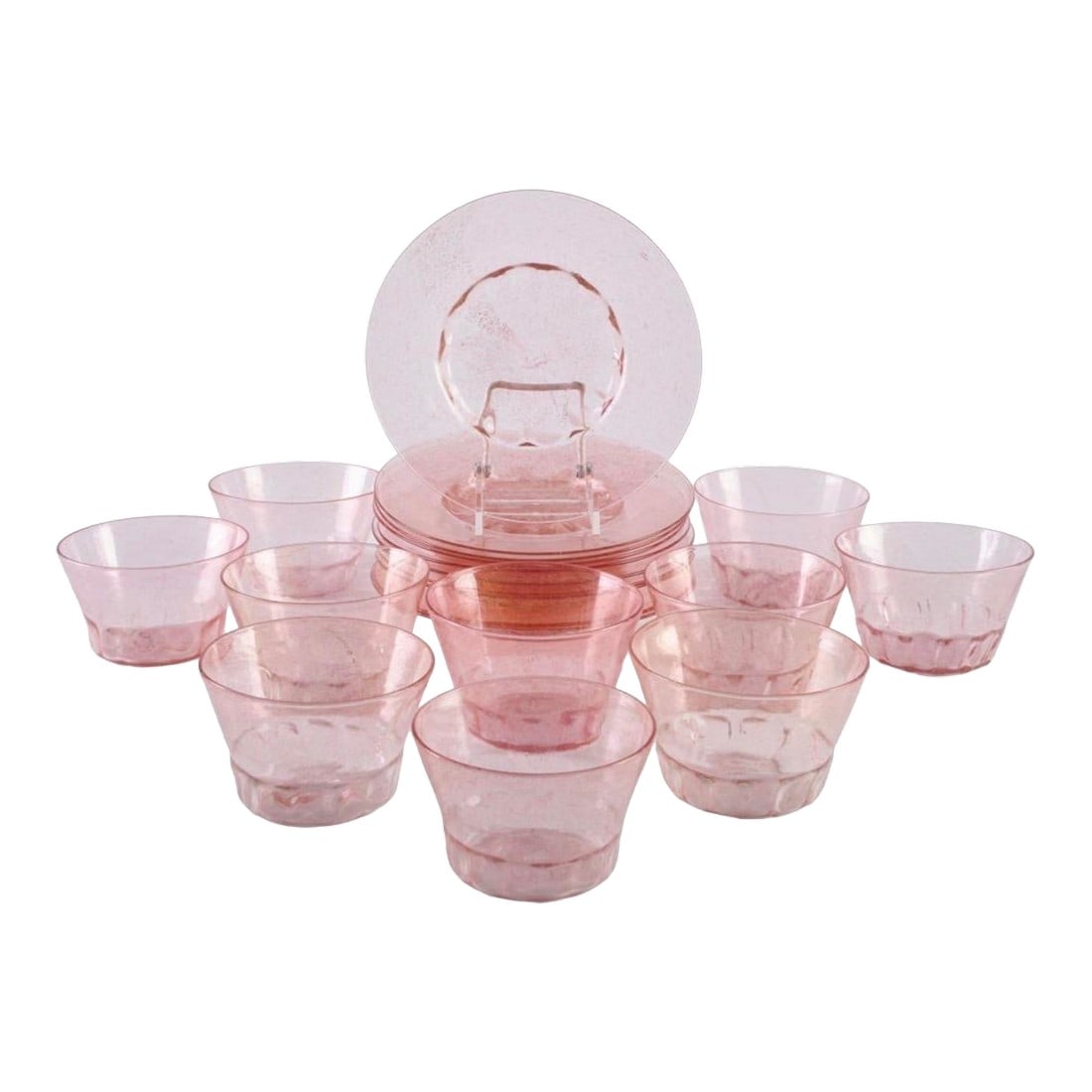 1920s Italian Murano Pink Blown Glass Dessert Service Bowls and Plates 10 Each (1 of 10)