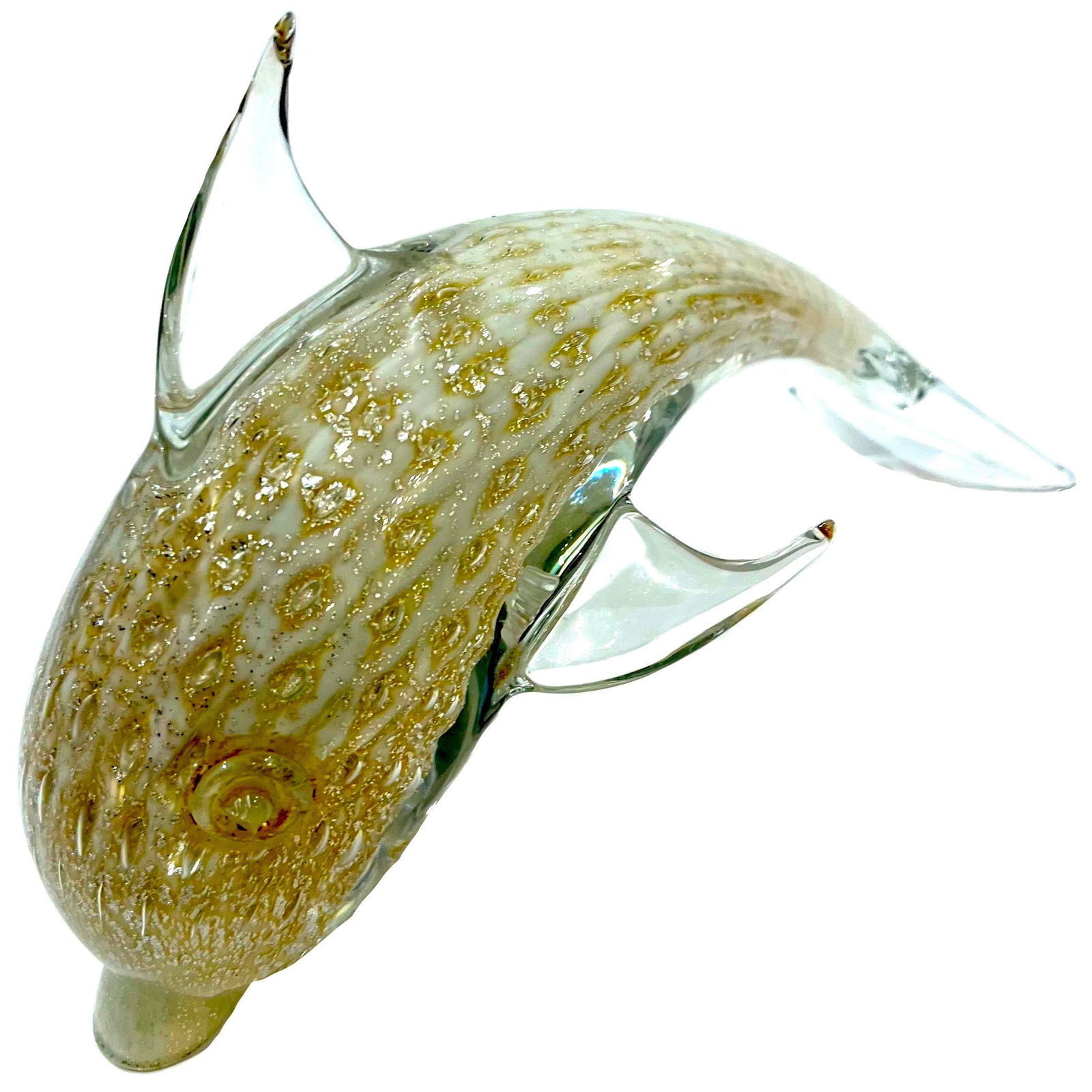 1960's Murano Attributed Gold Bullicante Blown Glass Dolphin - 2