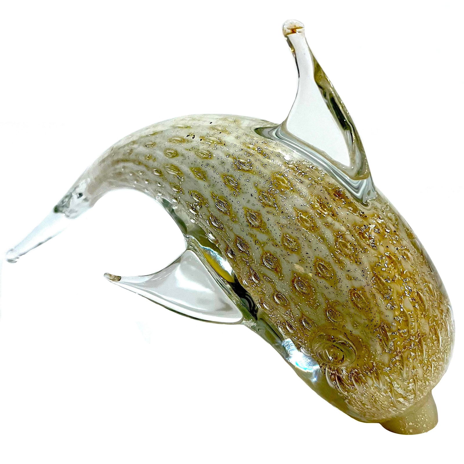 1960's Murano Attributed Gold Bullicante Blown Glass Dolphin - 6