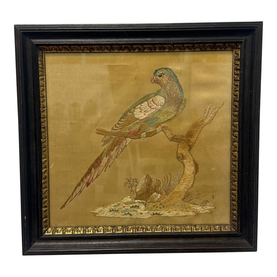 19th Century Continental Silk Embroidery of a Resting Parrot (1 of 8)