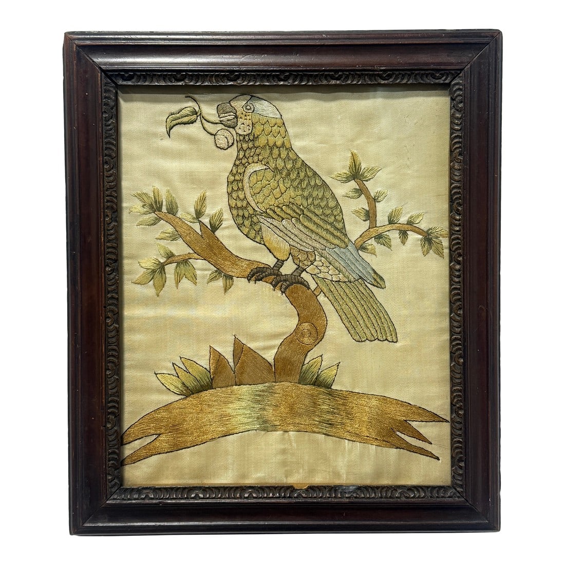 English Embroidered Silk Panel of a Parrot, Circa 1890 (1 of 8)