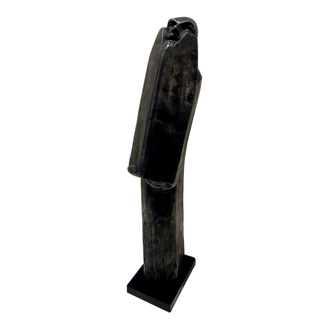 Mid 20th Century Larry Mohr Signed Bronze Figurative Sculpture Tall Abstract Modernist Form on Base: Original bronze sculpture by Larry Mohr, acquired directly from the artist's estate. This piece features a compressed facial form emerging from a tall, architectural body. The bronze has a dark,
