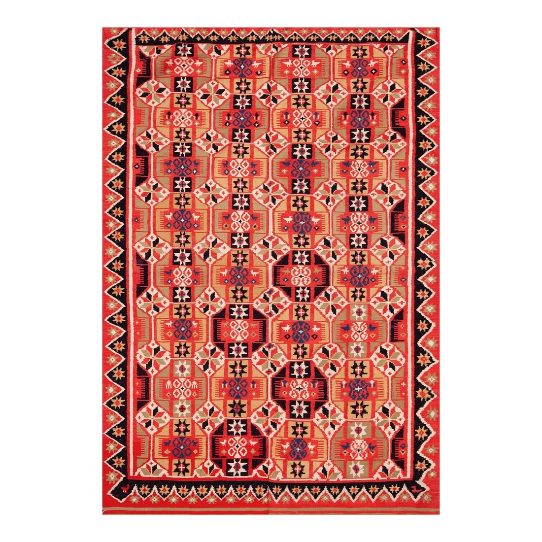 Nazmiyal Collection Antique Scandinavian Folk Quilt: Antique Geometric Bold Red and Blue Folk Art Quilt, Country of Origin: Scandinavia, Circa Date: 1800-1830 Condition: Alterations: Original Condition Unaltered Imperfections: Some Imperfections