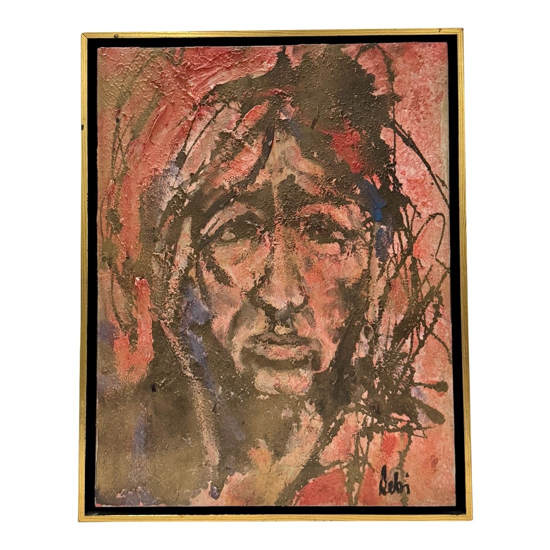 Vintage Expressionist Portrait Painting Signed Oil on Board Framed (1 of 7)