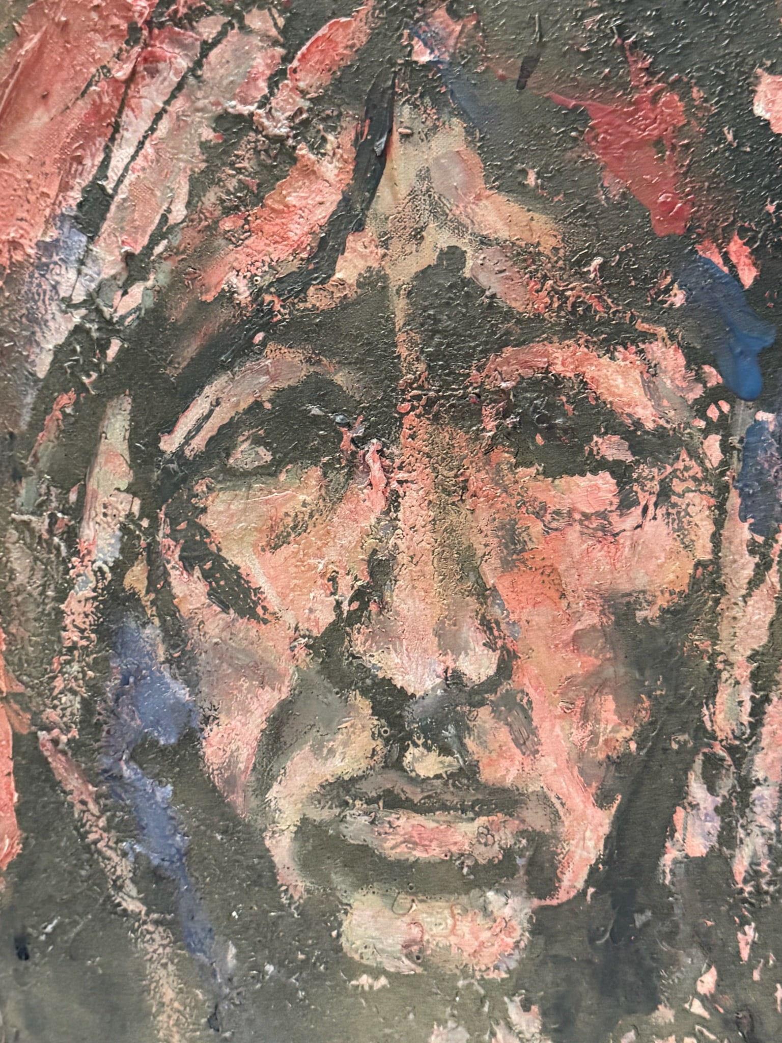 Vintage Expressionist Portrait Painting Signed Oil on Board Framed - 2