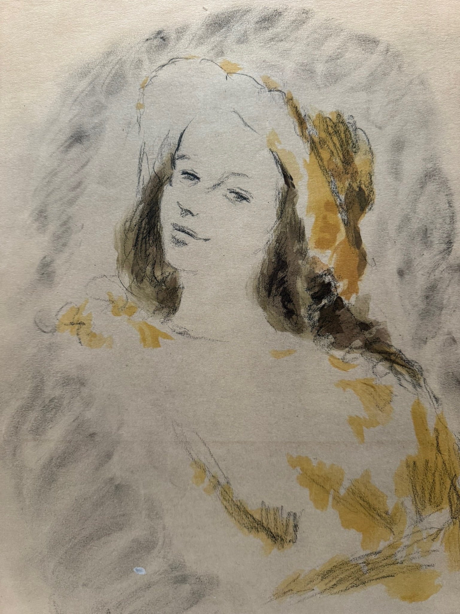 Mid 20th Century André Vertès Attributed Original Drawing Female Portrait Mixed Media on - 2