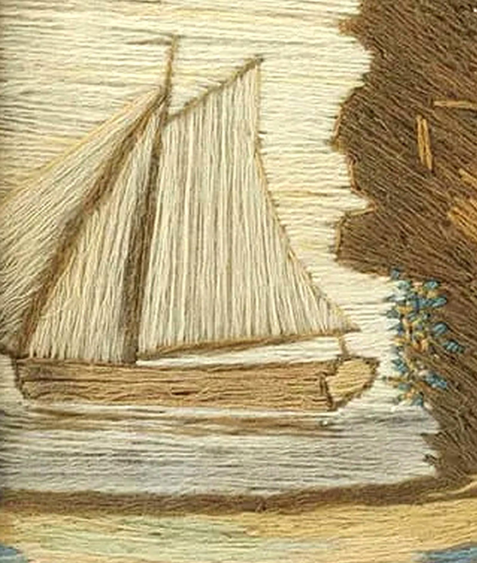 British Woolwork of a Family of Man, Wife and Child on the Seashore With Ship in Bay - 2