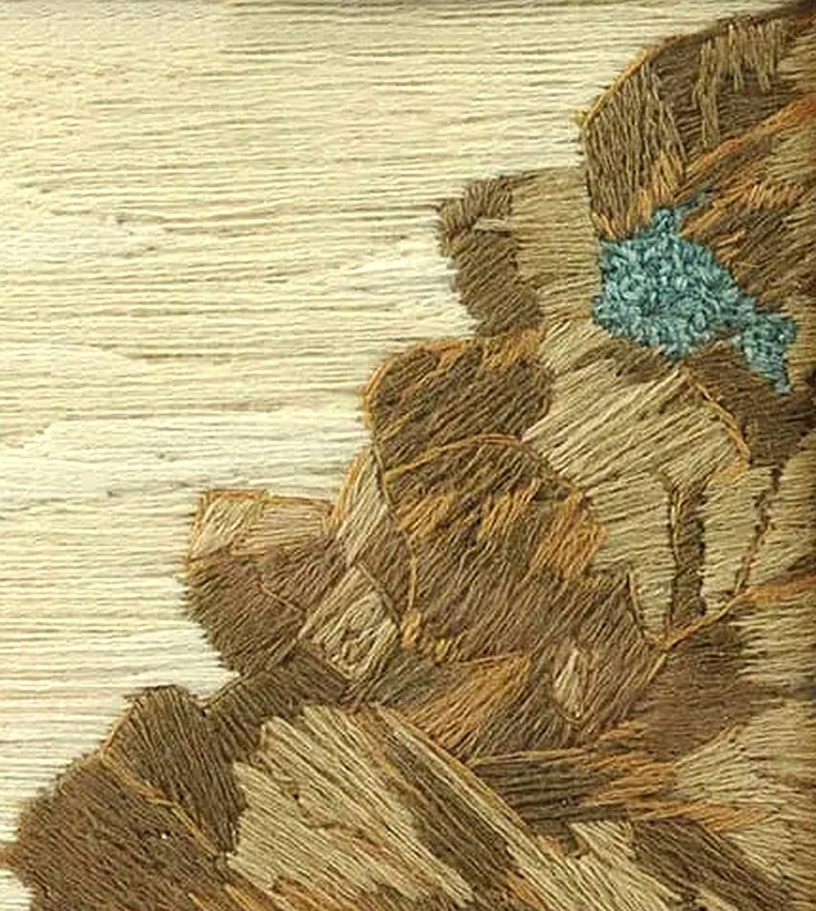 British Woolwork of a Family of Man, Wife and Child on the Seashore With Ship in Bay - 4