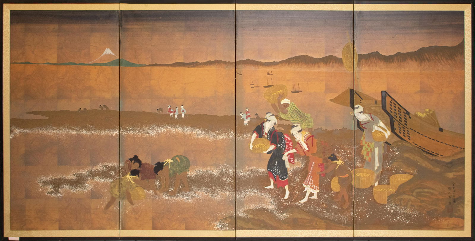 After Hokusai "View of Gathering Shellfish at Low Tie", ShÅwa Era Japanese Byobu Screen - 12