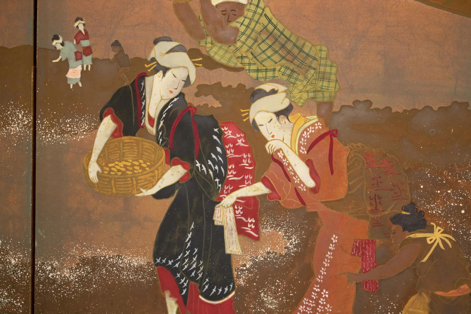 After Hokusai "View of Gathering Shellfish at Low Tie", ShÅwa Era Japanese Byobu Screen - 5