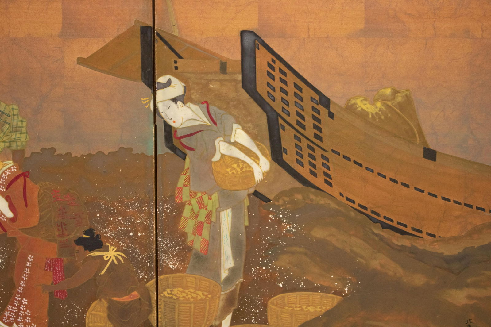 After Hokusai "View of Gathering Shellfish at Low Tie", ShÅwa Era Japanese Byobu Screen - 6