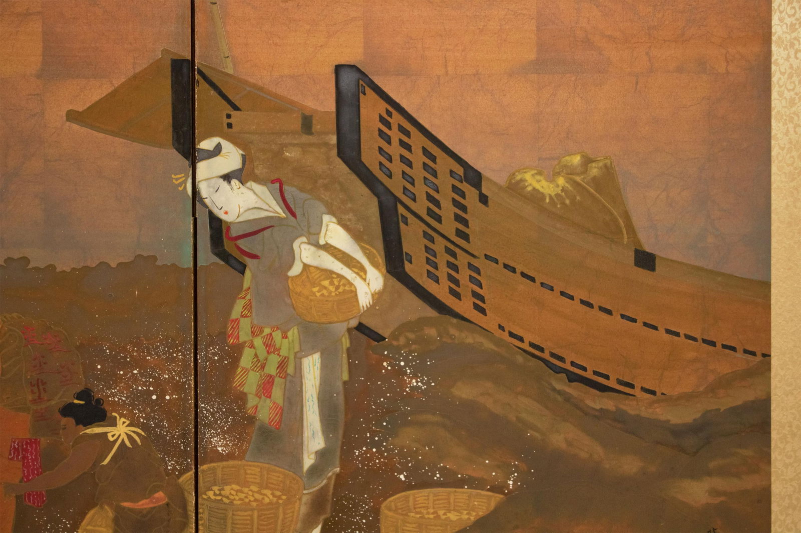 After Hokusai "View of Gathering Shellfish at Low Tie", ShÅwa Era Japanese Byobu Screen - 9