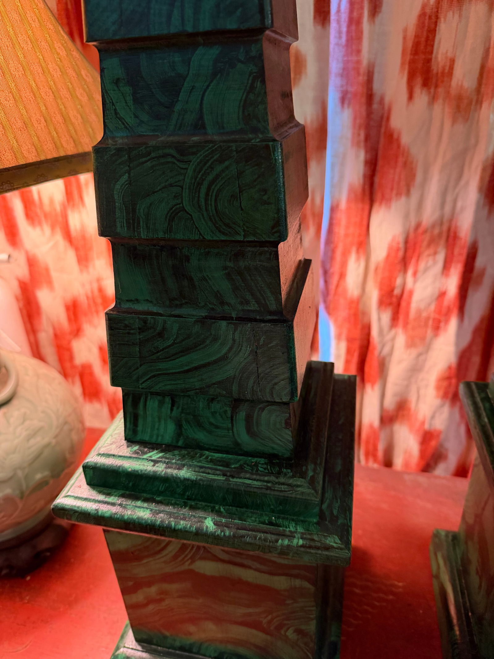Obelisks Pair With Orb Finial Painted in Faux Malachite. A Pair Neoclassical - 6