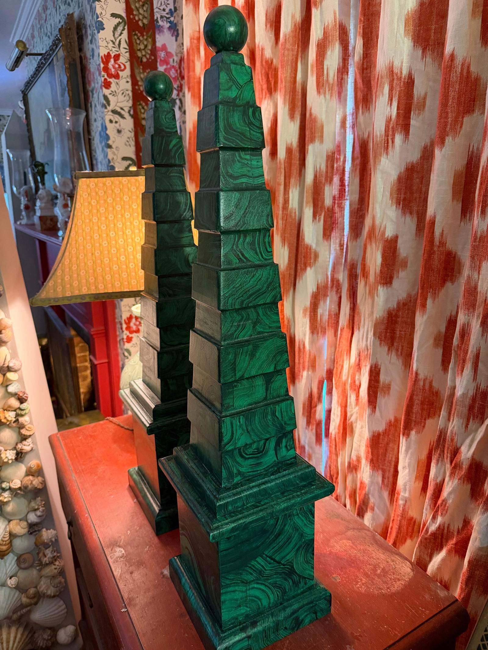 Obelisks Pair With Orb Finial Painted in Faux Malachite. A Pair Neoclassical - 8