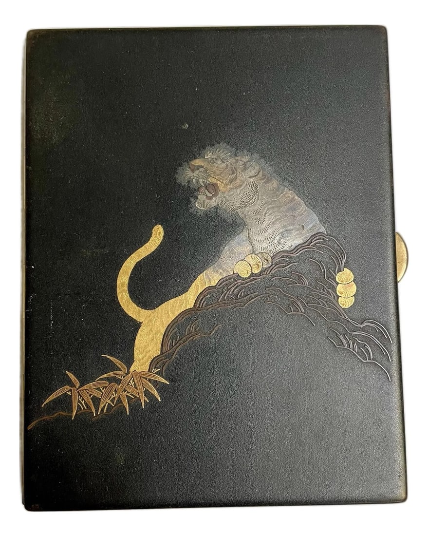 Mid 20th Century Japanese Kyoto Damascene Tiger Card Mixed Metal Case Amita Japan (1 of 12)