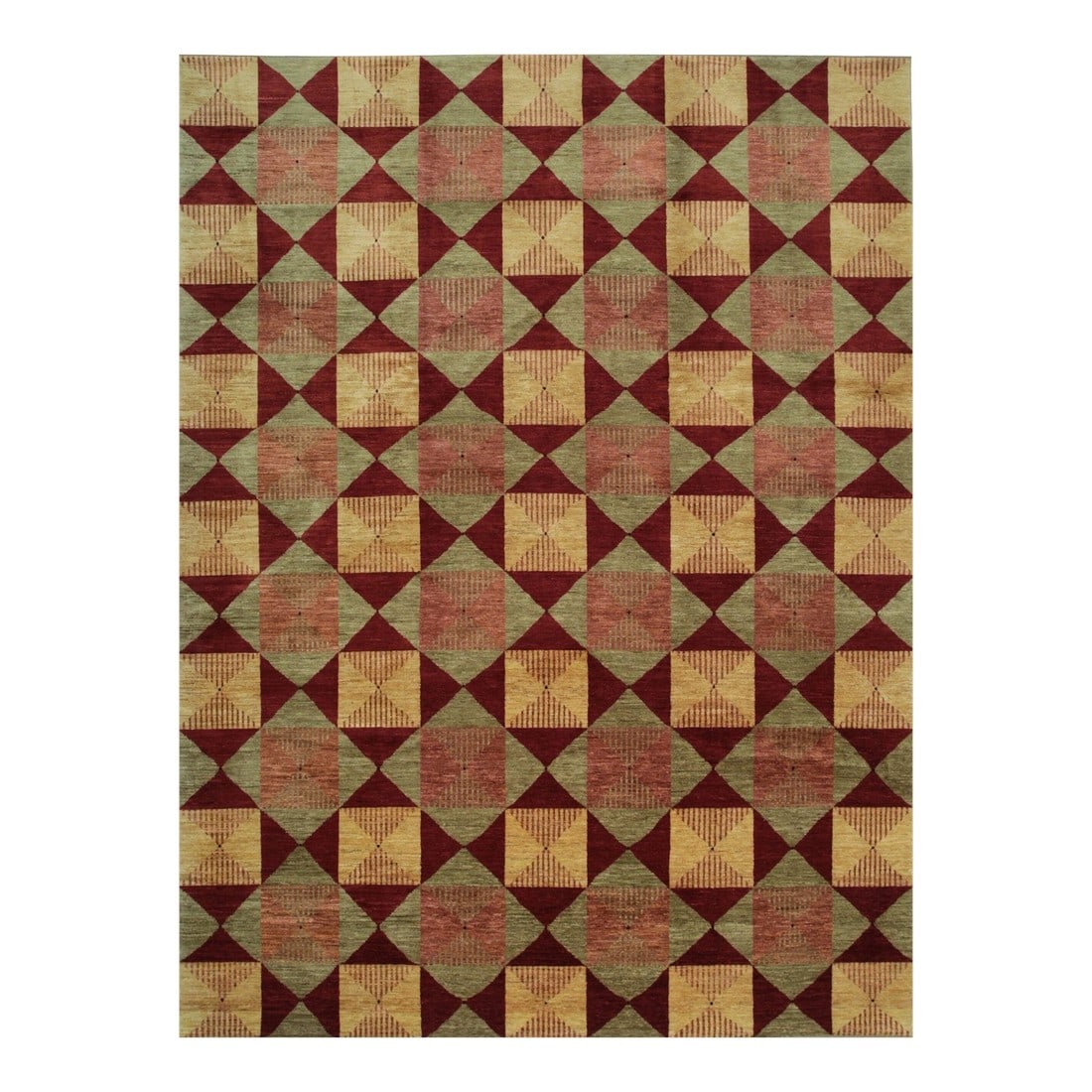 Sloane Diamond Red Hand-Knotted Afghan Wool Rug Carpet, Geometric Design: Hand-knotted in premium Afghan wool, this 9 x 12 Sloane Diamond rug carpet is a refined addition to our contemporary room-size rug collection. Crafted in India, the piece reflects traditional Afghan