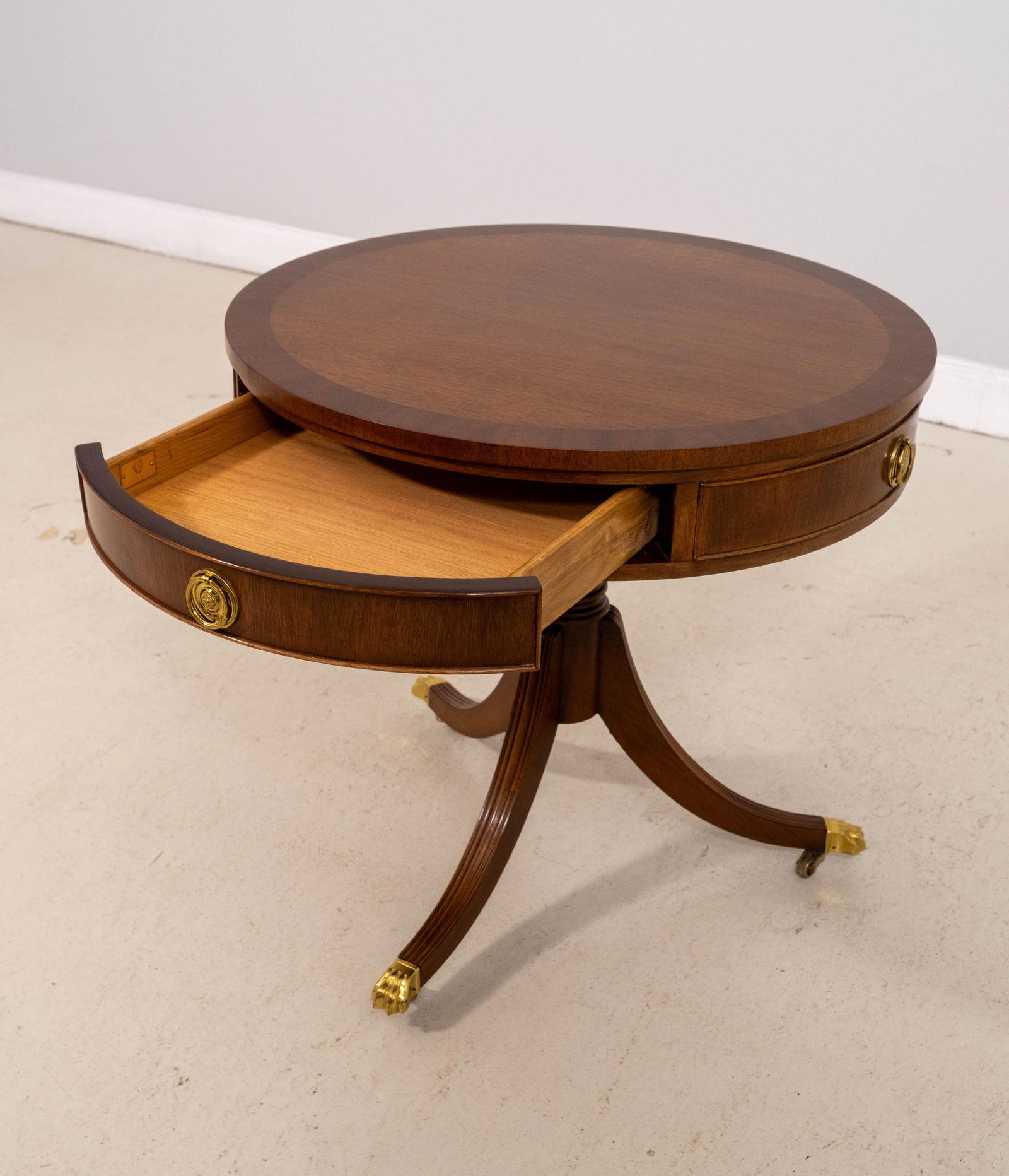 Council Mahogany One-Drawer Round Drum End Table - 3